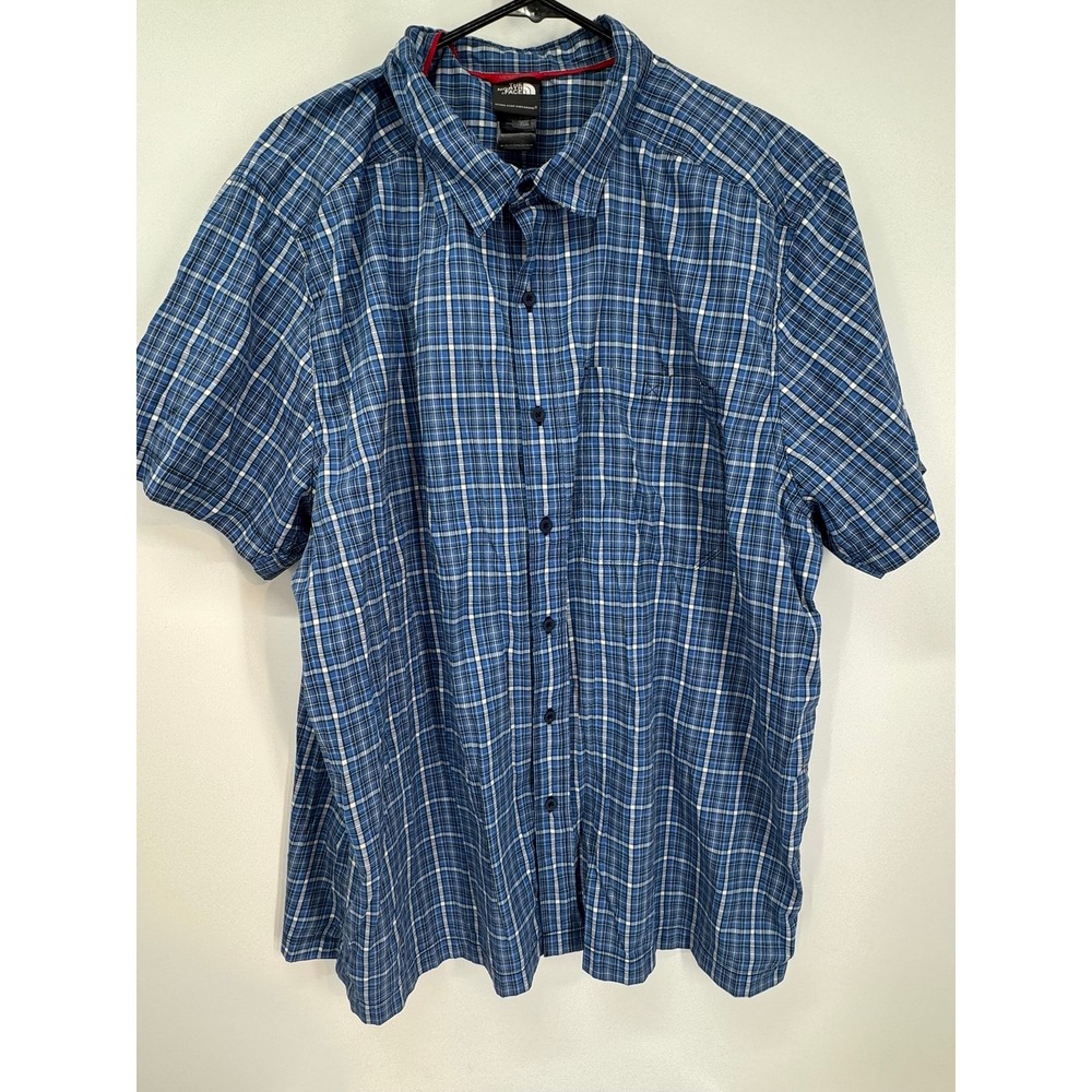 The North Face Men's XXL Blue Plaid Short Sleeve Button Down Shirt Outdoors‎
